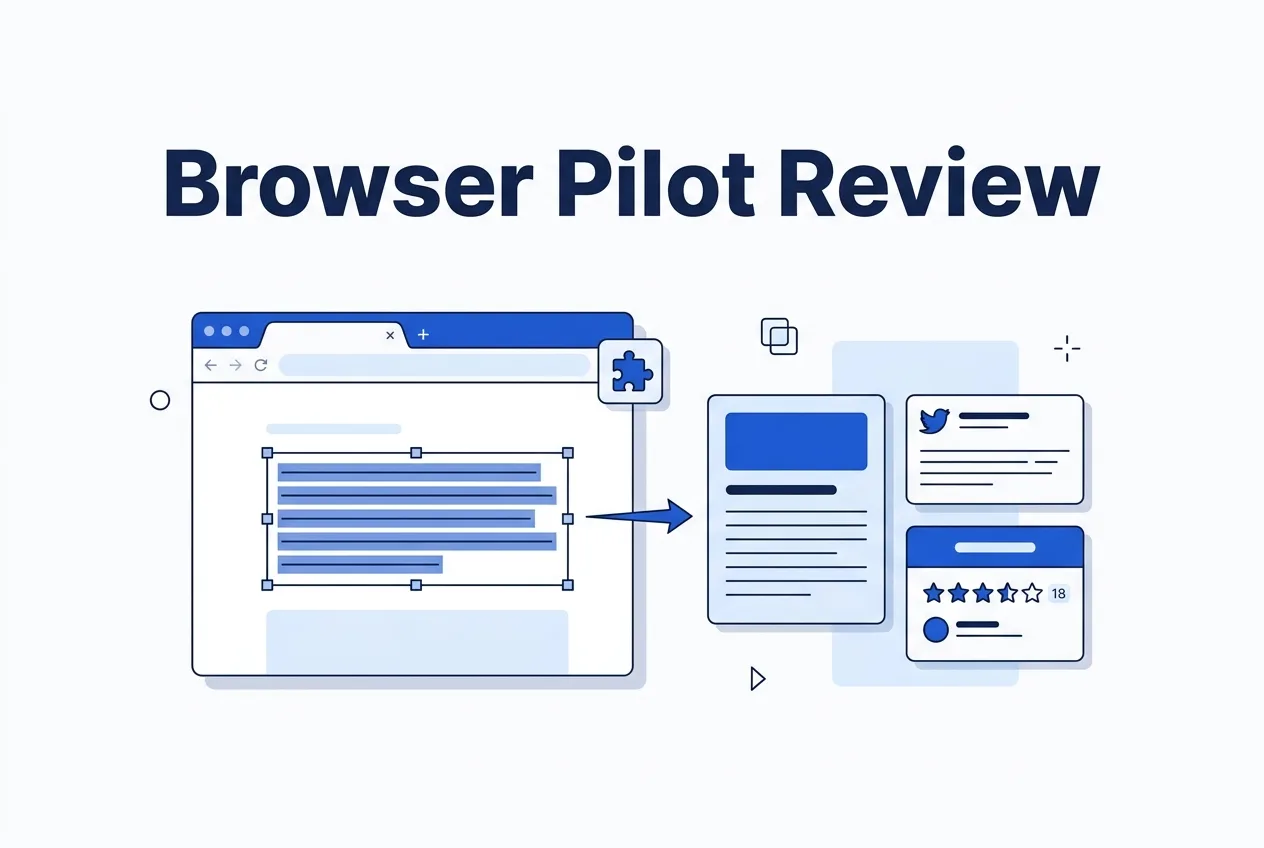 Browser window with highlighted text transforming into marketing content cards