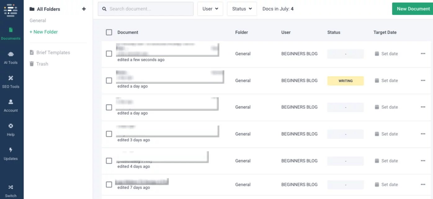 Frase.io Dashboard