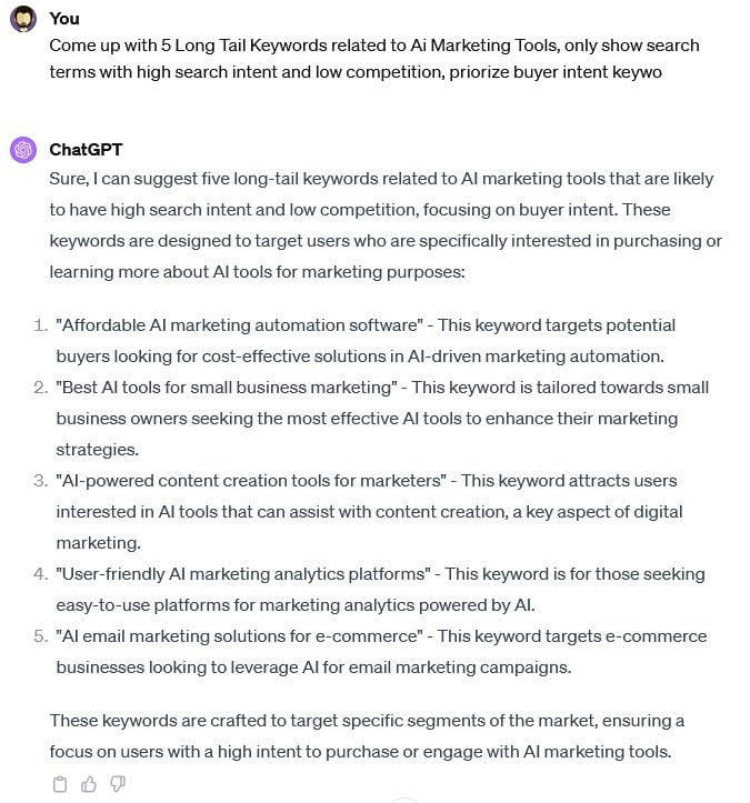 ChatGPT Keyword Research Example