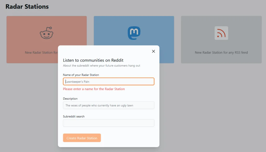 Create New Radar Station with CustomerPing