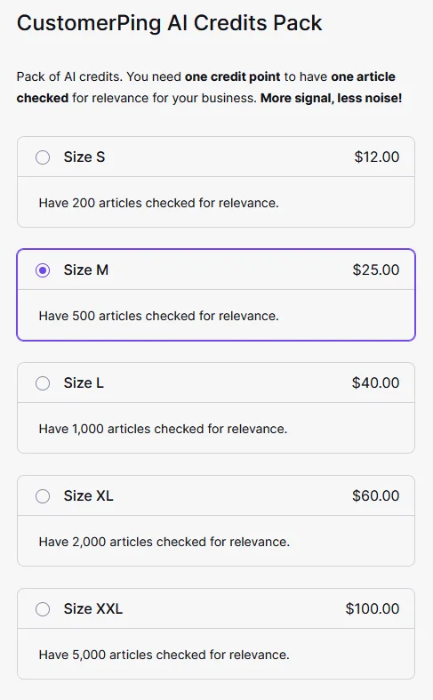 CustomerPing Pricing and Credits